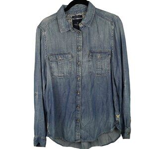 American Eagle Outfitters‎ Boyfriend Fit Chambray Blue Button Down Shirt S